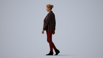 3D scanned woman walking business, photorealistic archviz people for Enscape and SketchUp, three-quarter view render