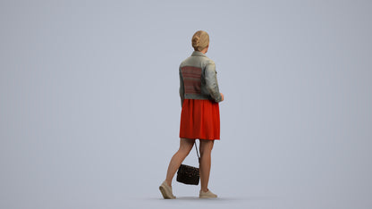 3D human model woman casual walking, photogrammetry scanned person for archviz, front view render
