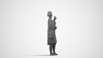 3D human model girl casual kids, photogrammetry scanned person for archviz, wireframe side view