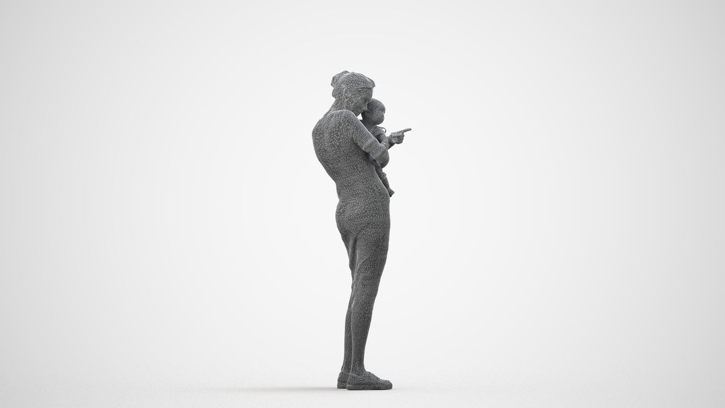 3D scanned girl kids casual, photorealistic archviz people for Enscape and SketchUp, wireframe side view
