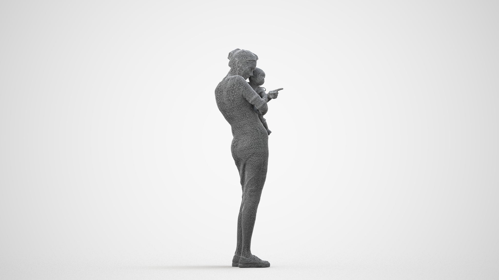 3D scanned girl kids casual, photorealistic archviz people for Enscape and SketchUp, wireframe side view