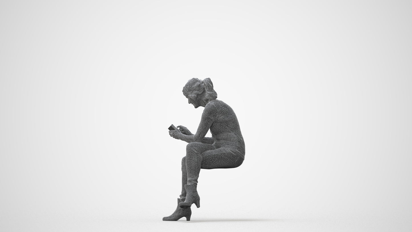 realistic 3D human senior woman casual sitting, archviz people FBX OBJ for Blender, square thumbnail
