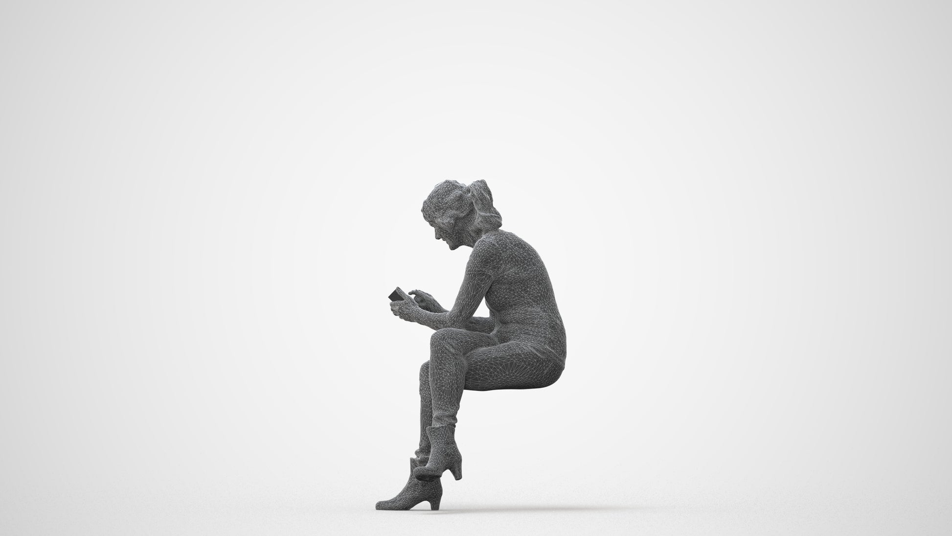 realistic 3D human senior woman casual sitting, archviz people FBX OBJ for Blender, square thumbnail