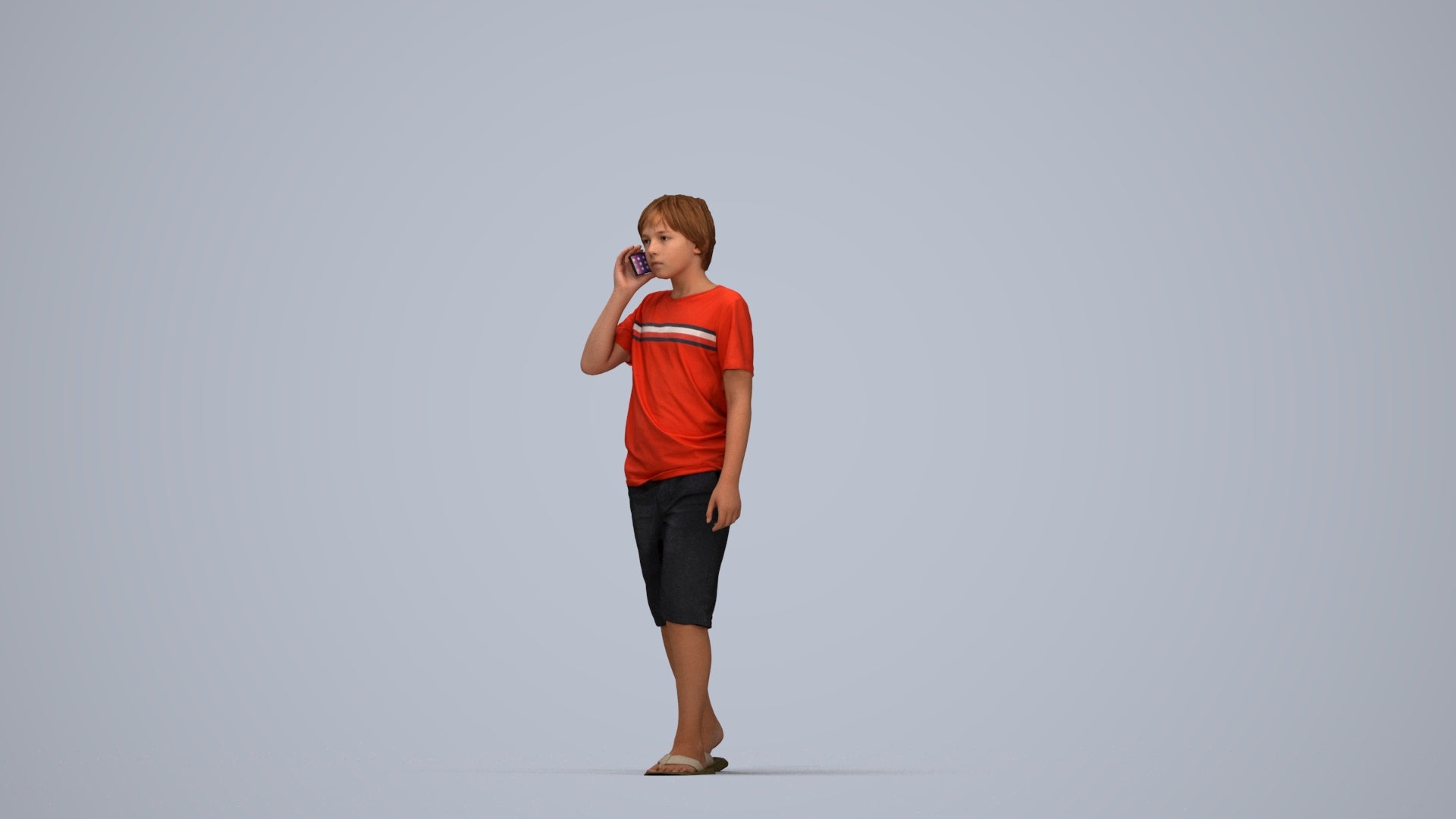 3D human model boy casual kids, photogrammetry scanned person for archviz, top-down view render