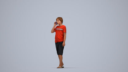 3D human model boy casual kids, photogrammetry scanned person for archviz, top-down view render