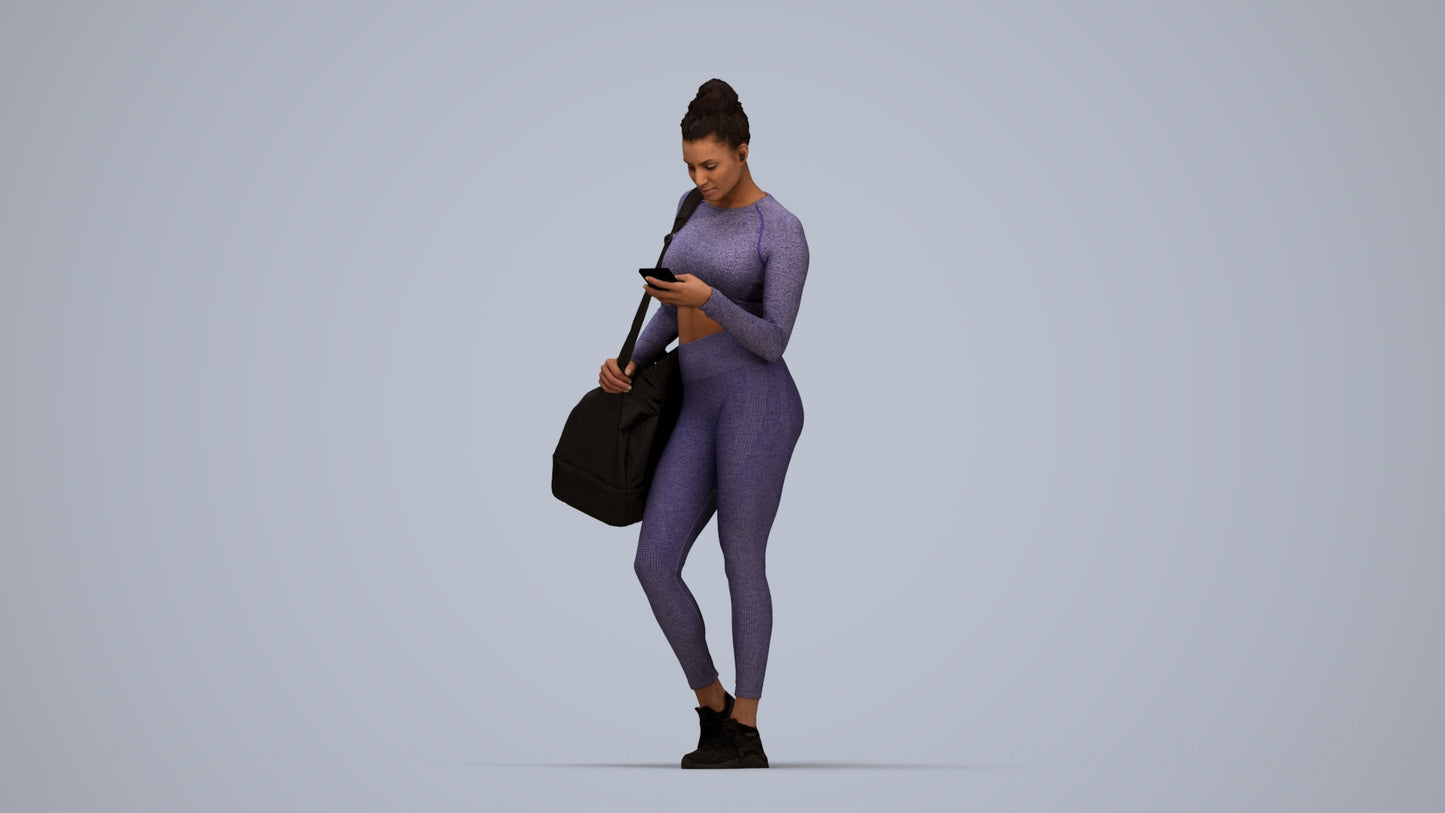 realistic 3D human woman sport, archviz people FBX OBJ for Blender, top-down view render