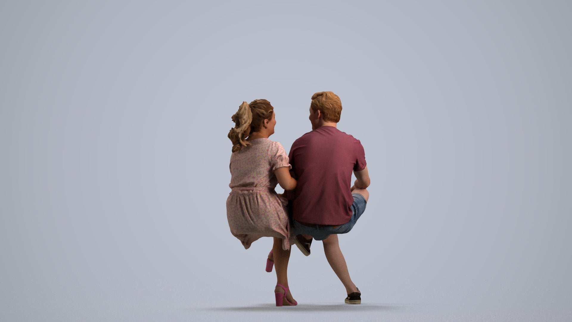 3D scanned woman couple casual, photorealistic archviz people for Enscape and SketchUp, front view render