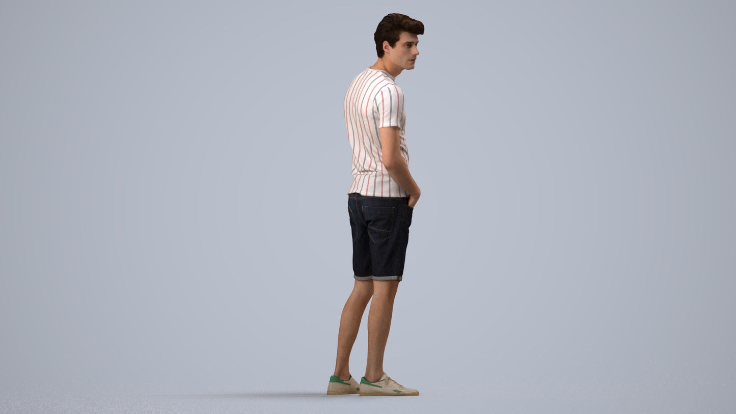 3D scanned man standing casual, photorealistic archviz people for Enscape and SketchUp, side view render