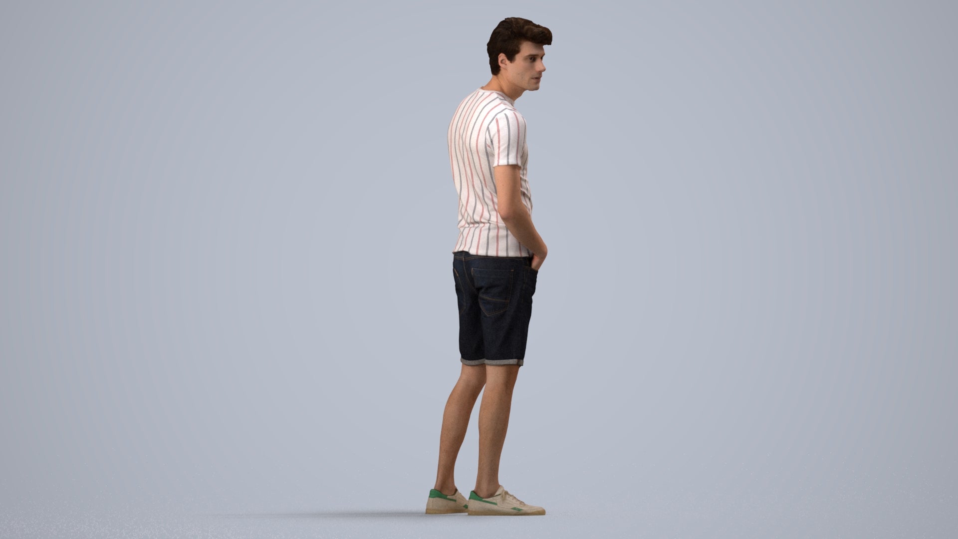 3D scanned man standing casual, photorealistic archviz people for Enscape and SketchUp, side view render