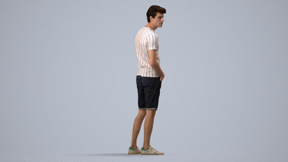 3D scanned man standing casual, photorealistic archviz people for Enscape and SketchUp, side view render
