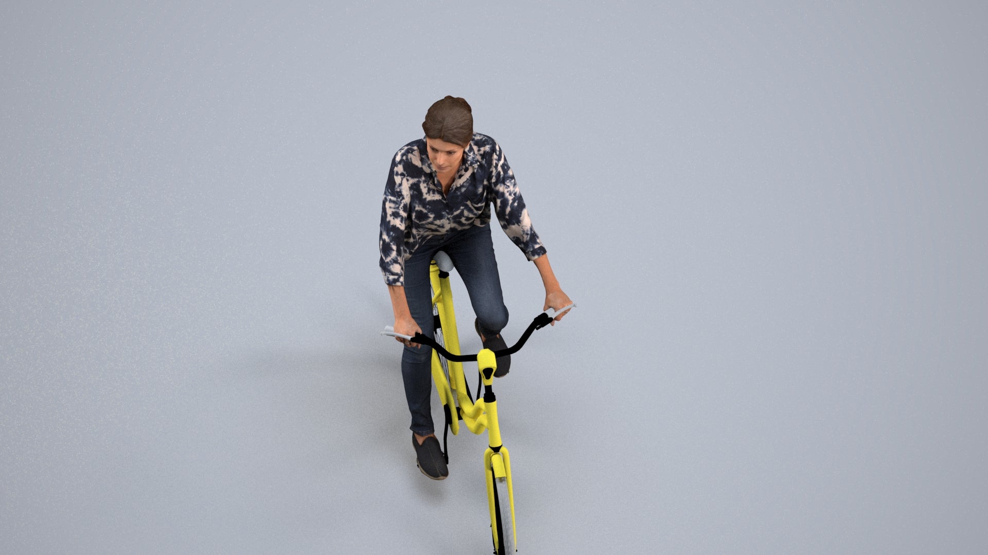photogrammetry 3D woman casual cycling, realistic human model archviz FBX, back view render