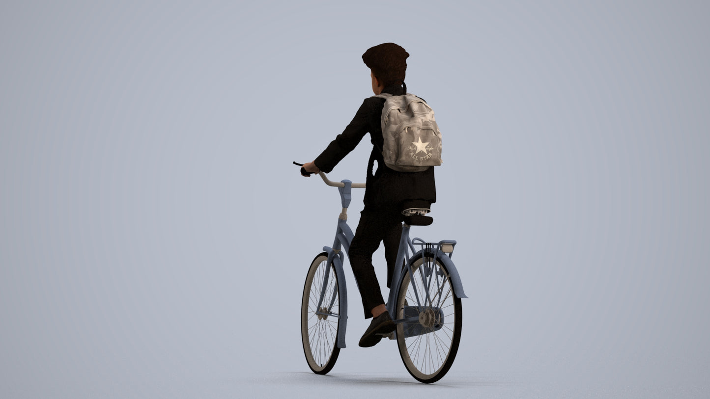 photogrammetry 3D man formal cycling, realistic human model archviz FBX, front view render