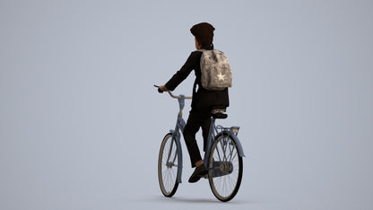 photogrammetry 3D man formal cycling, realistic human model archviz FBX, front view render
