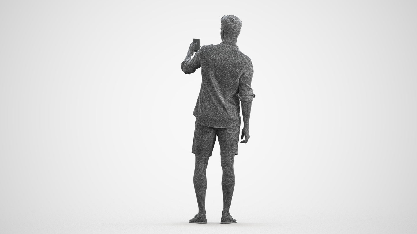 photogrammetry 3D man casual standing, realistic human model archviz FBX, wireframe front view