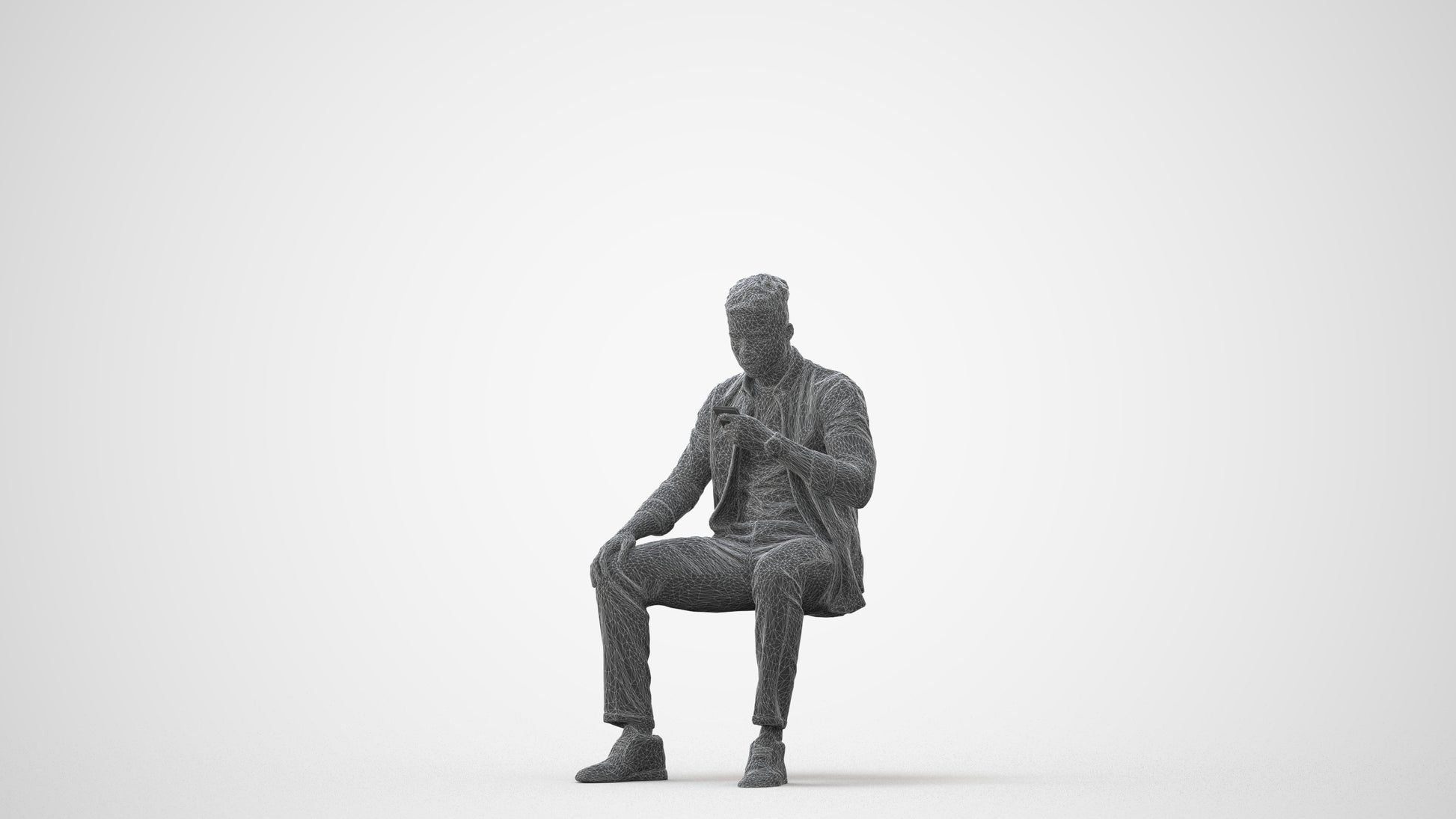 photogrammetry 3D man business sitting, realistic human model archviz FBX, square thumbnail