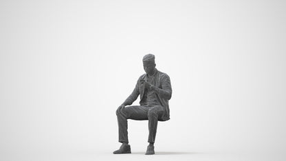 photogrammetry 3D man business sitting, realistic human model archviz FBX, square thumbnail