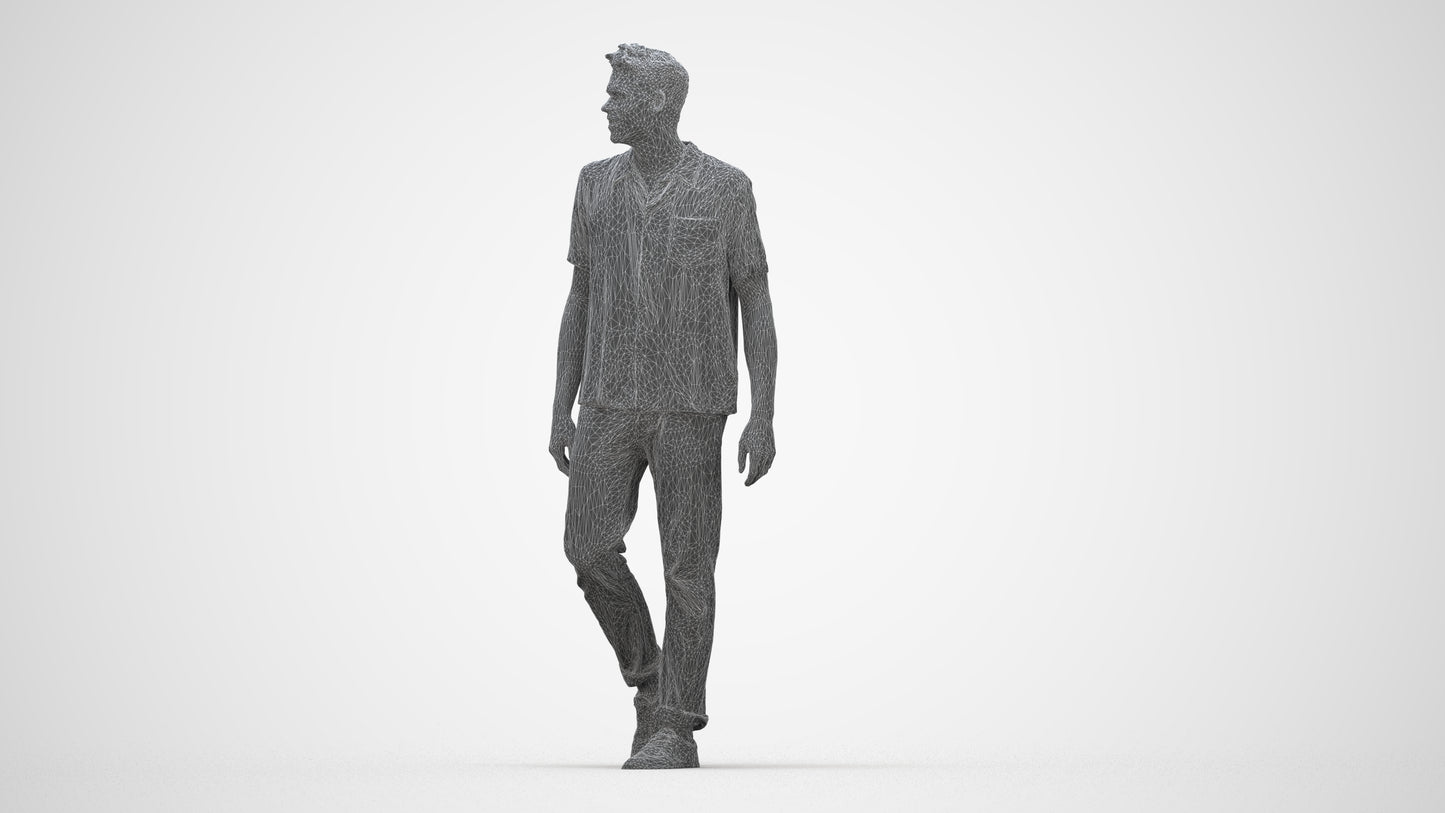 realistic 3D human man casual walking, archviz people FBX OBJ for Blender, wireframe back view