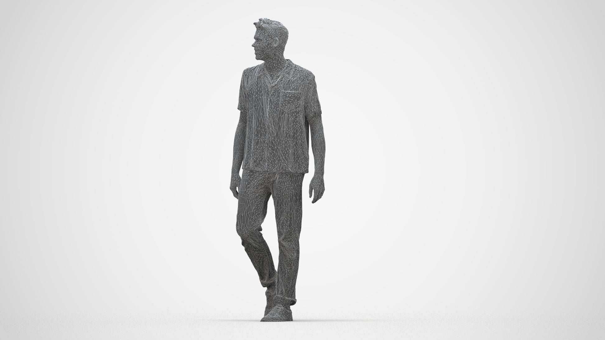 realistic 3D human man casual walking, archviz people FBX OBJ for Blender, wireframe back view