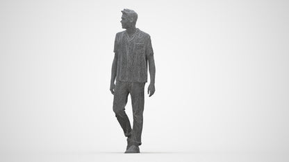 realistic 3D human man casual walking, archviz people FBX OBJ for Blender, wireframe back view