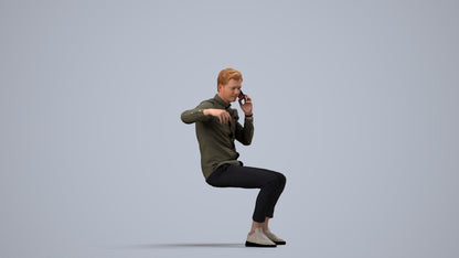 realistic 3D human man casual sitting, archviz people FBX OBJ for Blender, side view render