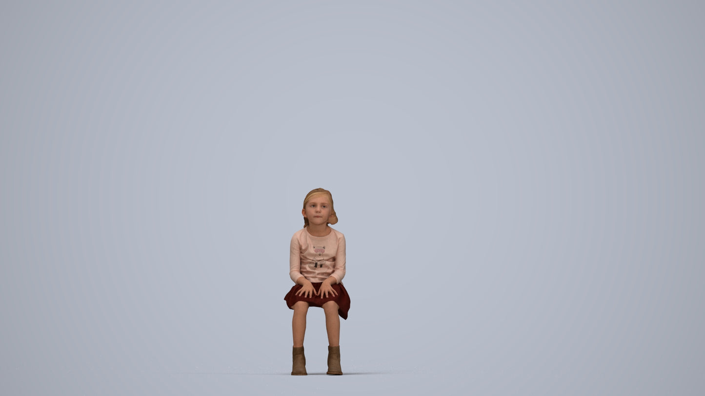 realistic 3D human girl casual kids, archviz people FBX OBJ for Blender, top-down view render