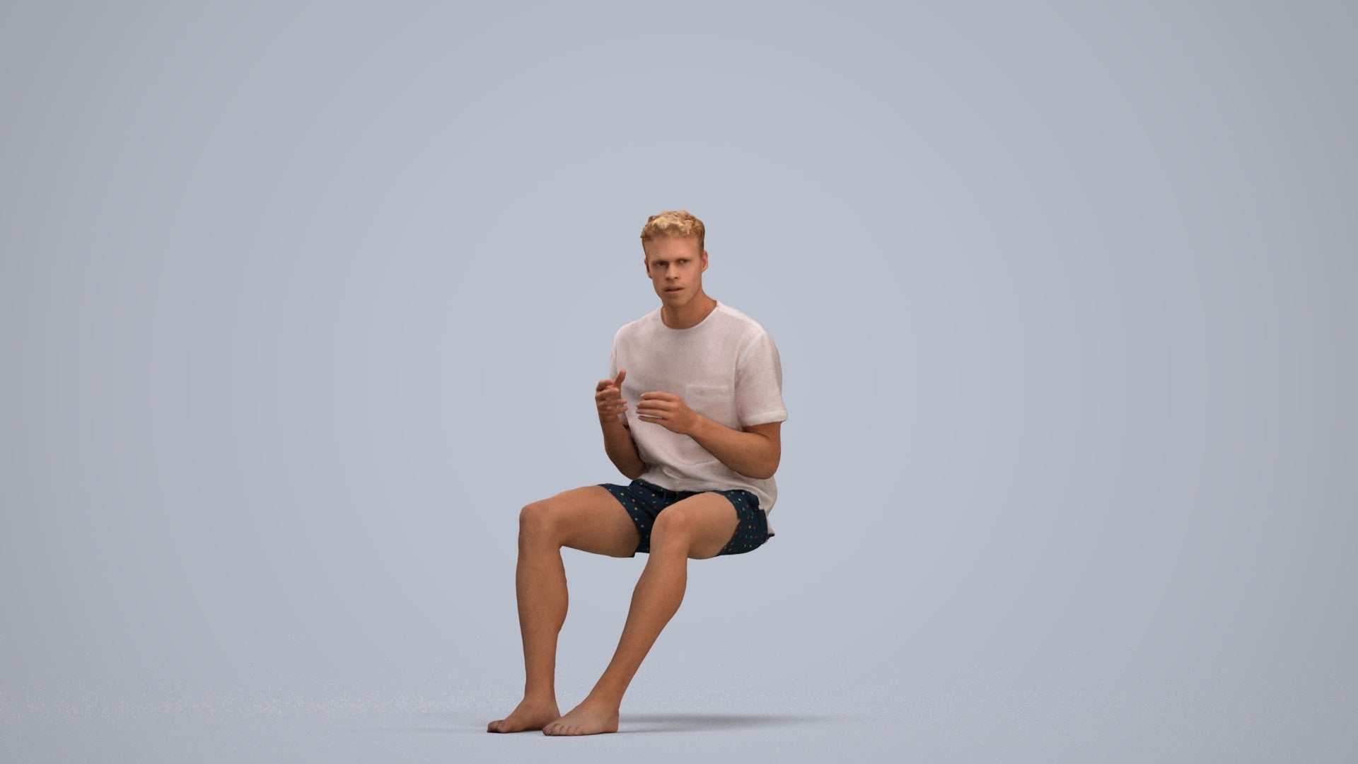 3D scanned man sitting casual, photorealistic archviz people for Enscape and SketchUp, standing pose render
