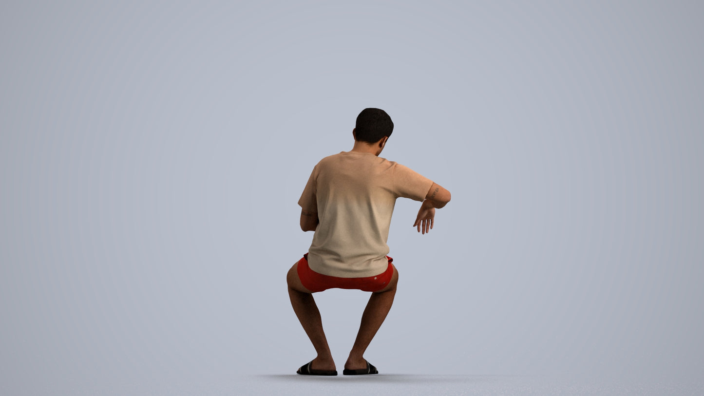 realistic 3D man casual sitting, scanned archviz people for Blender and 3ds Max, front view render
