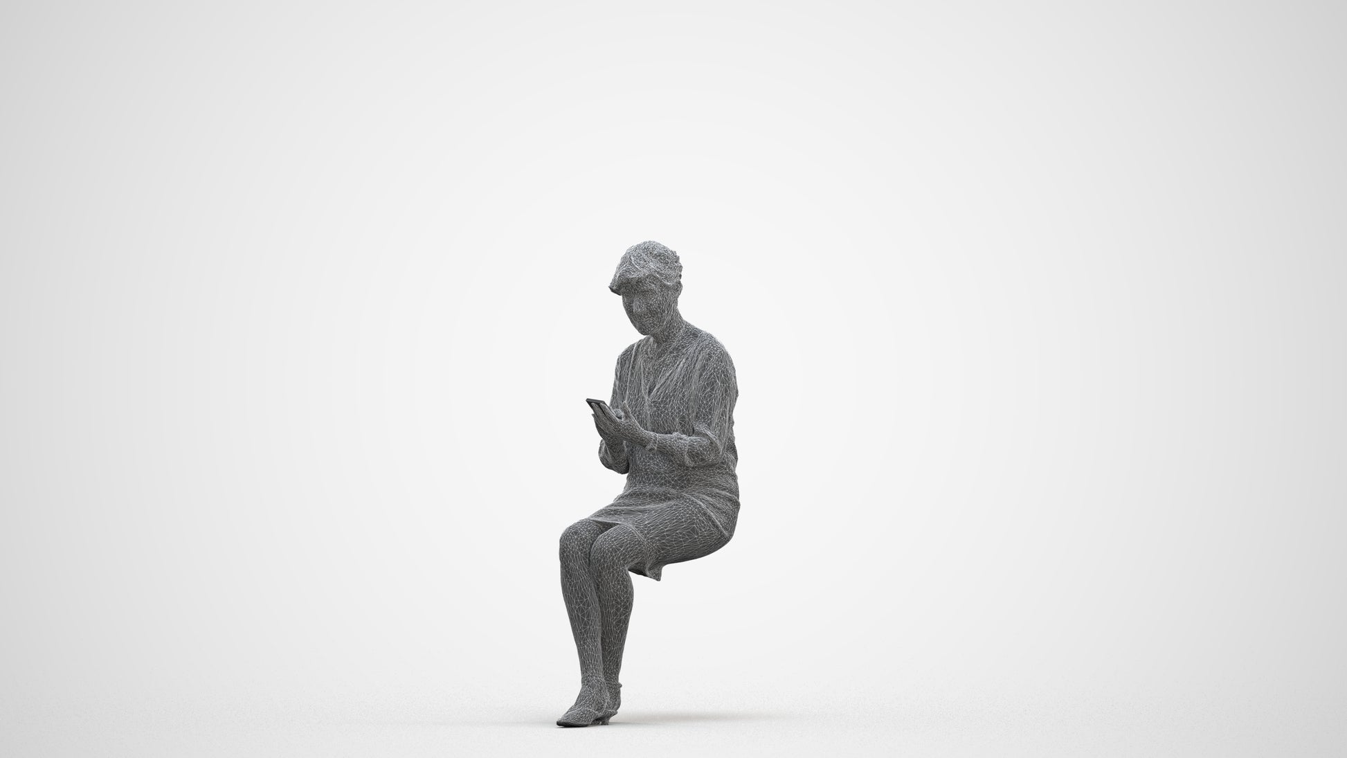 scanned 3D senior woman business sitting, photogrammetry people for Enscape and V-Ray, three-quarter front view render