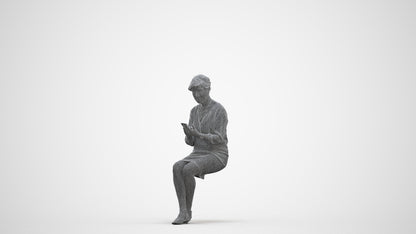 scanned 3D senior woman business sitting, photogrammetry people for Enscape and V-Ray, three-quarter front view render