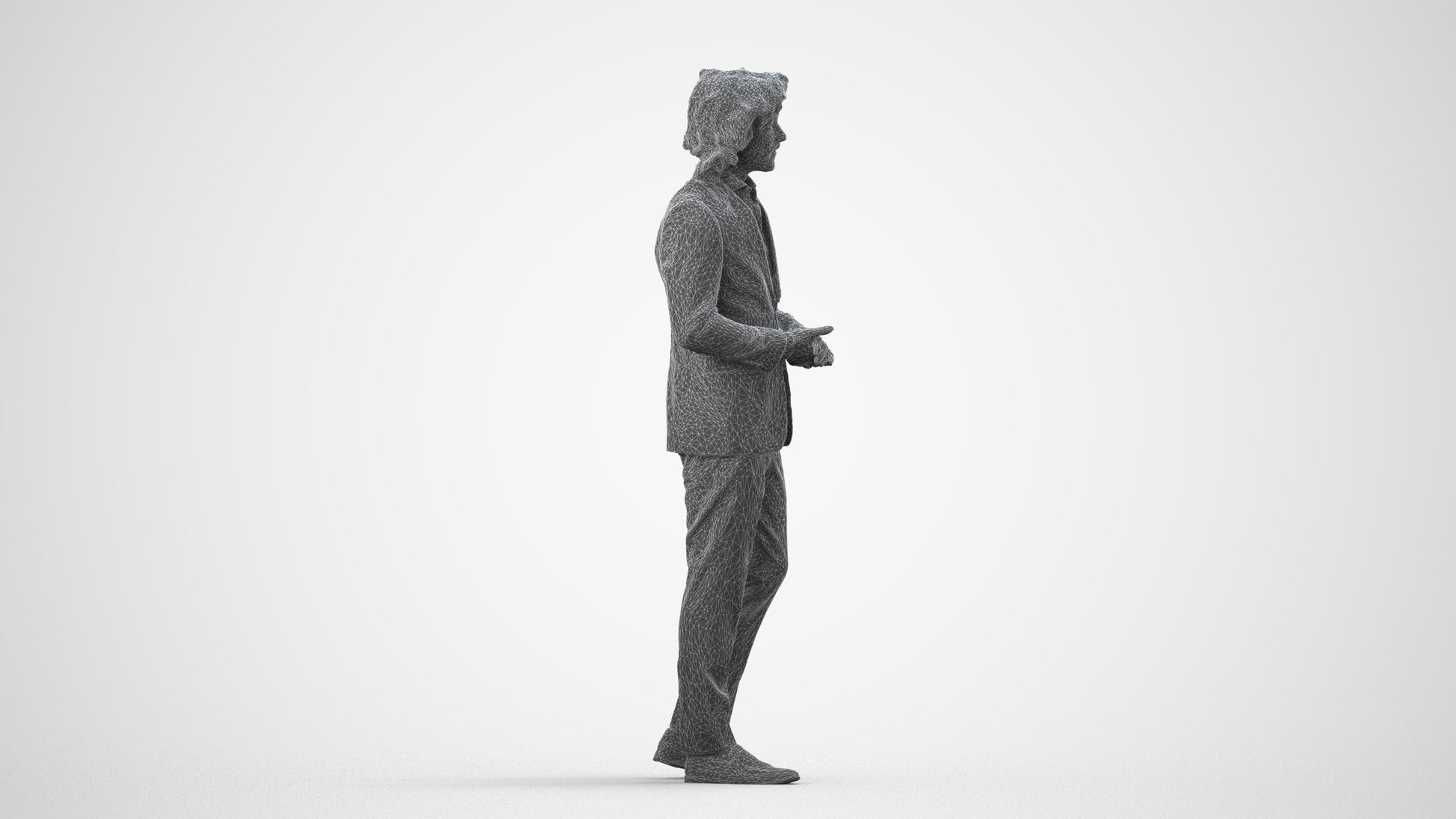 3D people model man business, scanned human for 3ds Max rendering, wireframe side view