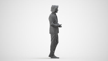 3D people model man business, scanned human for 3ds Max rendering, wireframe side view