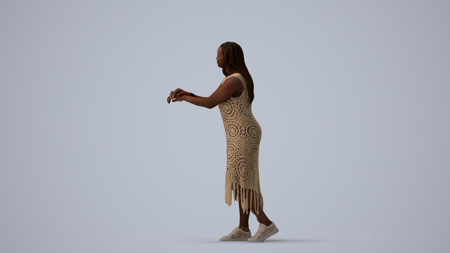 realistic 3D human woman casual standing, archviz people FBX OBJ for Blender, three-quarter view render