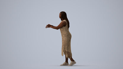 realistic 3D human woman casual standing, archviz people FBX OBJ for Blender, three-quarter view render