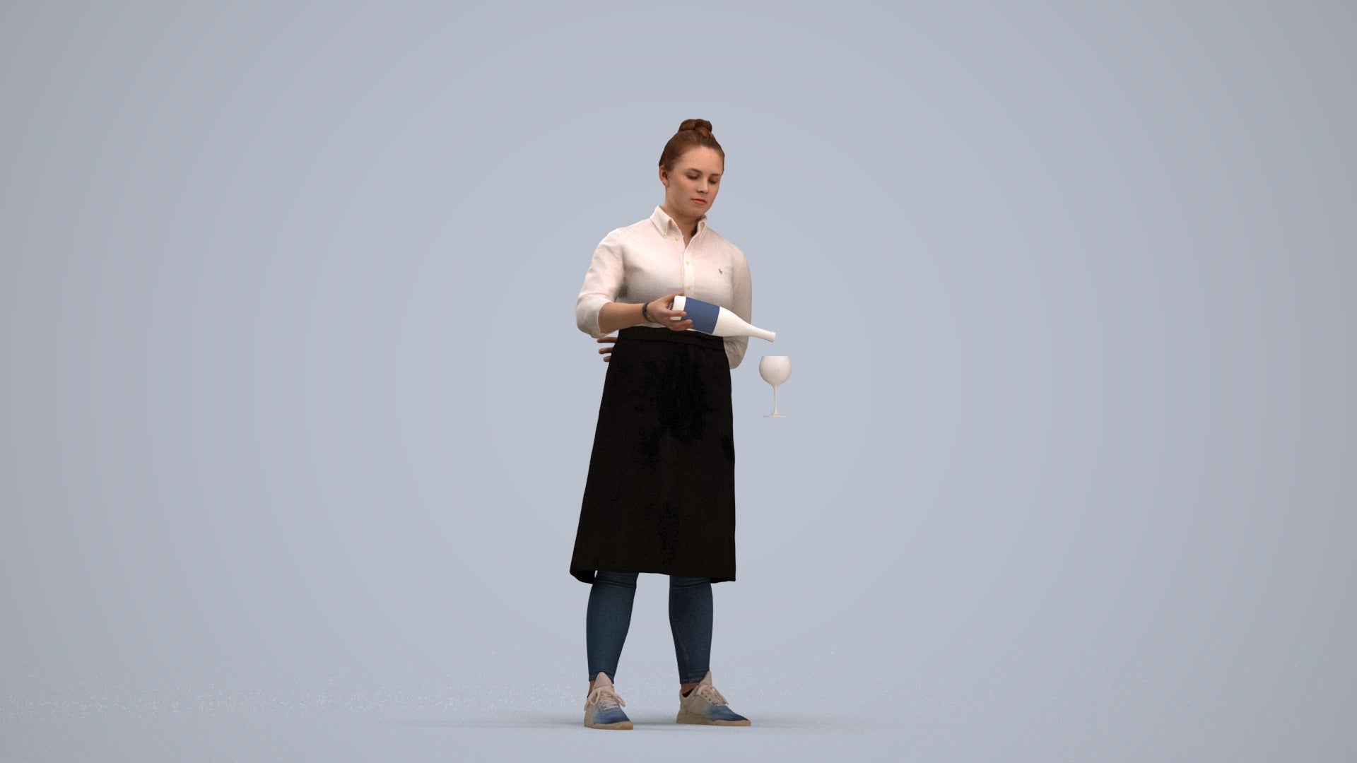scanned 3D woman casual hospitality, photogrammetry people for Enscape and V-Ray, standing pose render