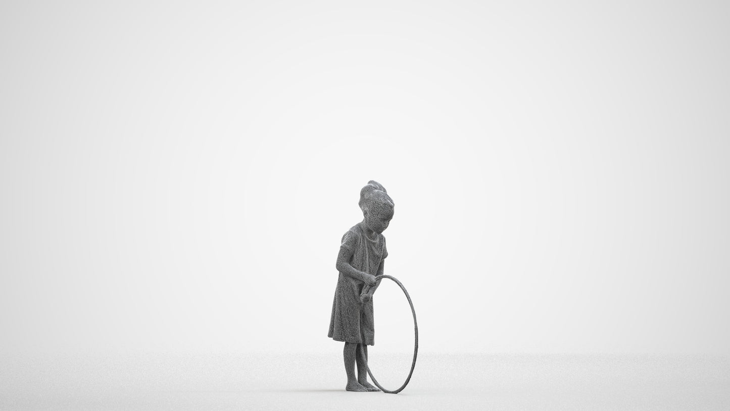 realistic 3D girl casual kids, scanned archviz people for Blender and 3ds Max, wireframe side view
