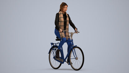 realistic 3D woman casual cycling, scanned archviz people for Blender and 3ds Max, standing pose render
