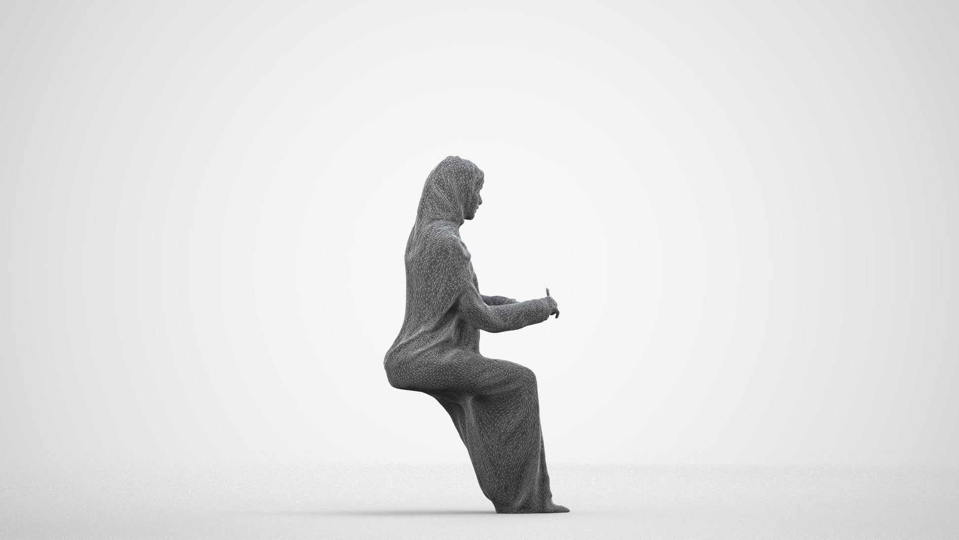 photogrammetry 3D woman sitting, realistic human model archviz FBX, wireframe side view