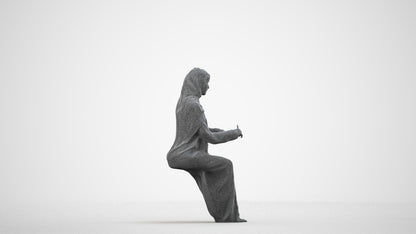 photogrammetry 3D woman sitting, realistic human model archviz FBX, wireframe side view