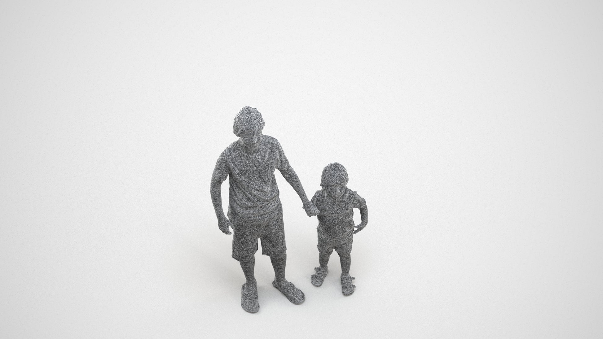 realistic 3D human boy casual kids, archviz people FBX OBJ for Blender, wireframe three-quarter view