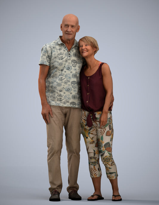 scanned 3D senior woman standing, photogrammetry people for Enscape and V-Ray