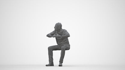 3D people model senior man casual sitting, scanned human for 3ds Max rendering, wireframe back view