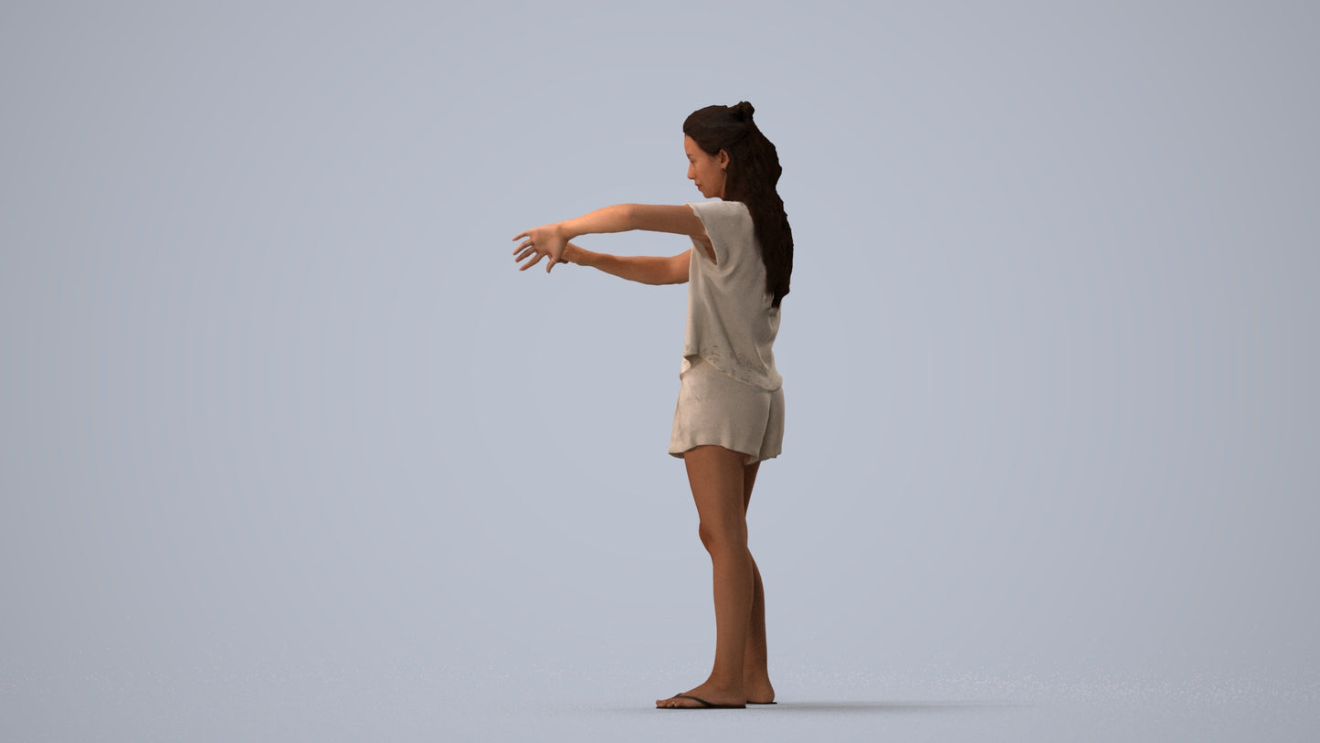 realistic 3D people woman casual standing, render-ready for V-Ray and Corona, FBX OBJ, three-quarter view render
