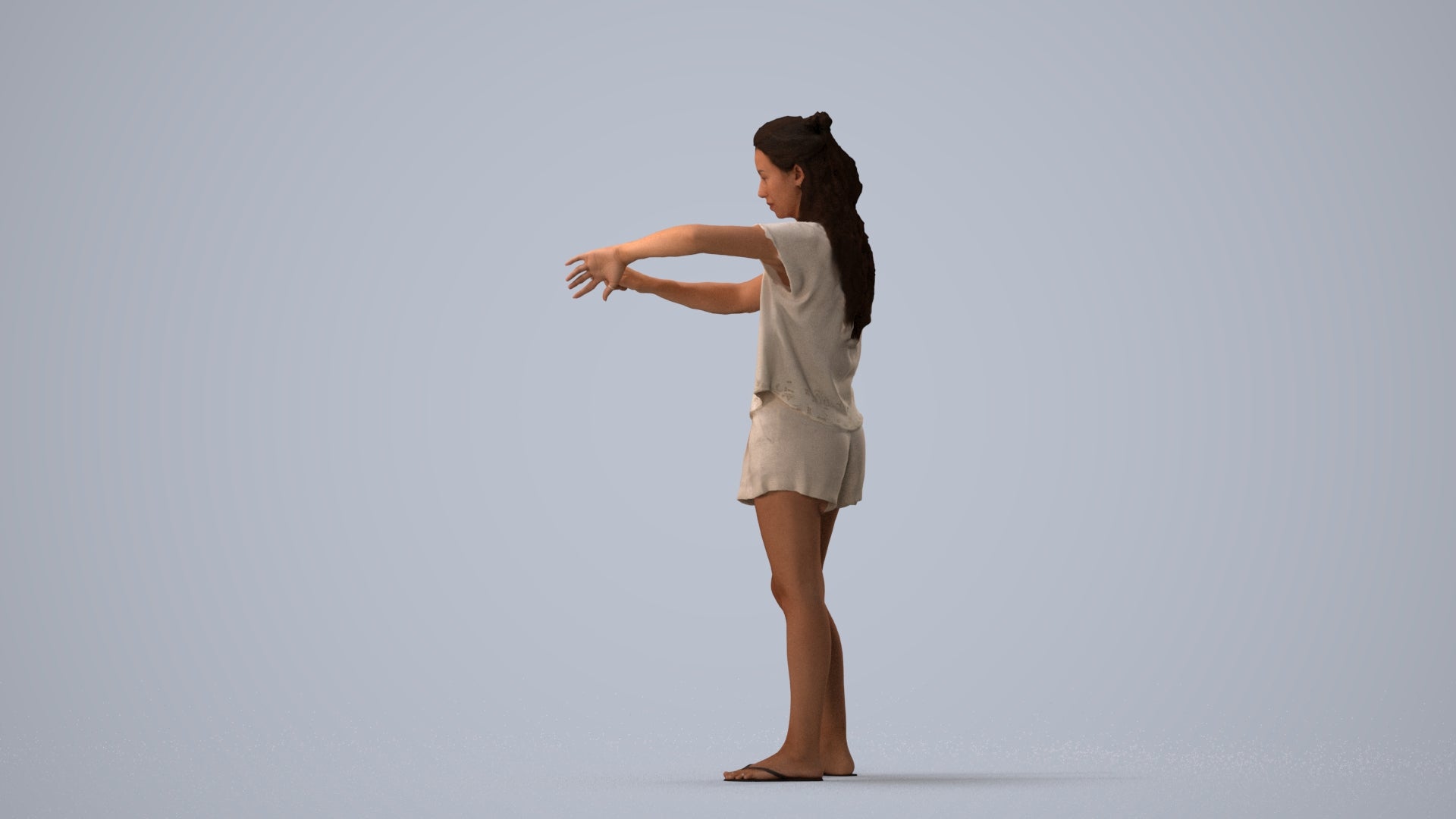 realistic 3D people woman casual standing, render-ready for V-Ray and Corona, FBX OBJ, three-quarter view render