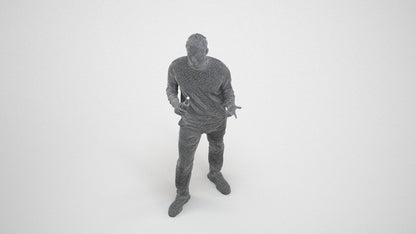 photogrammetry 3D man casual standing, realistic human model archviz FBX, wireframe three-quarter view