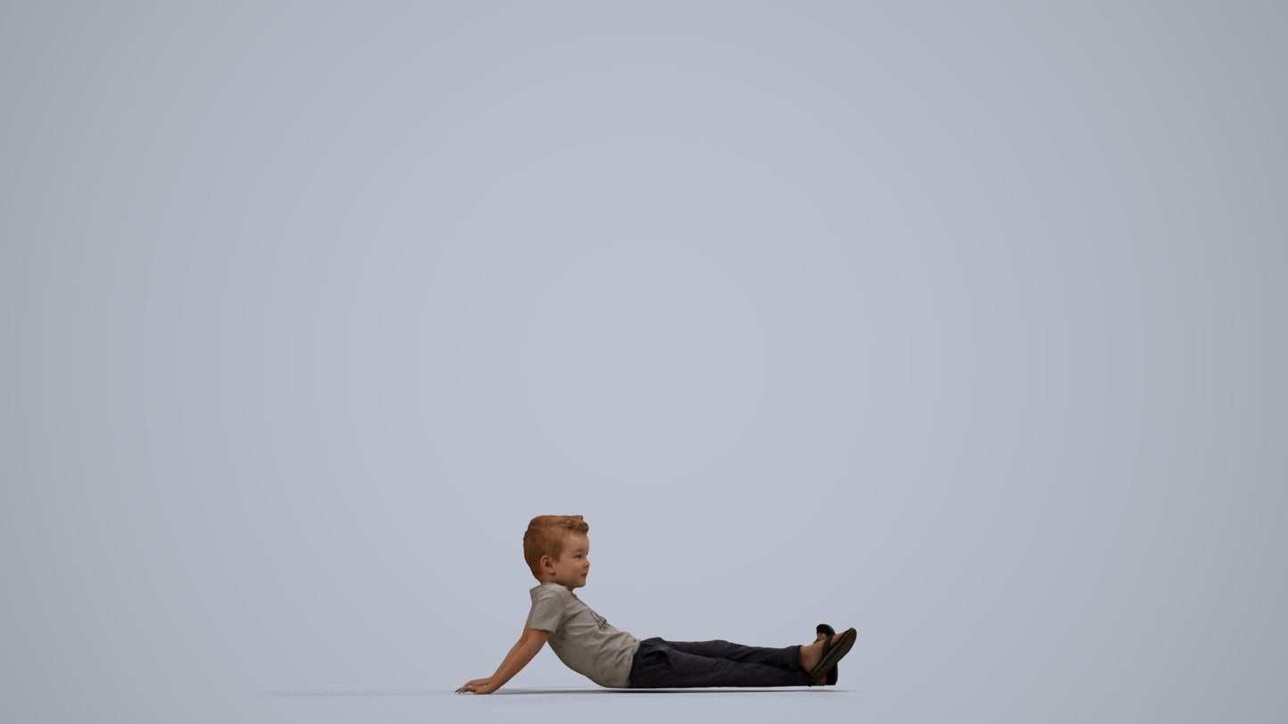 photogrammetry 3D boy casual kids, realistic human model archviz FBX, side view render