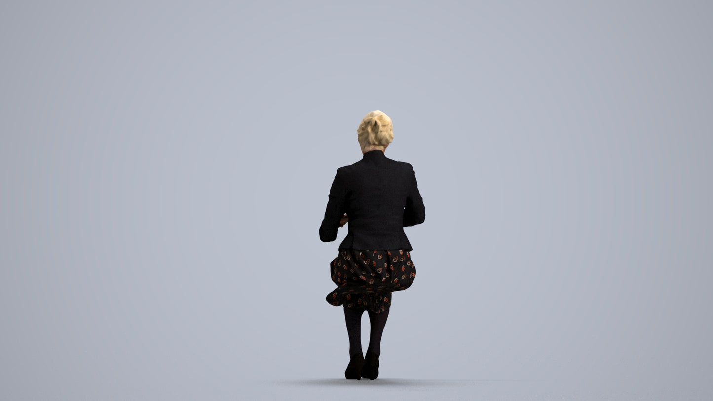 scanned 3D senior woman formal sitting, photogrammetry people for Enscape and V-Ray, front view render