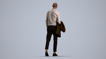 photogrammetry 3D man business walking, realistic human model archviz FBX, front view render
