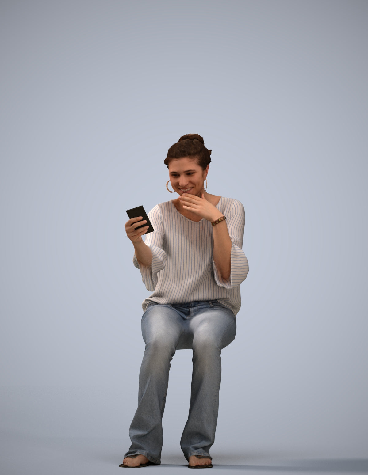 realistic 3D woman casual sitting, scanned archviz people for Blender and 3ds Max