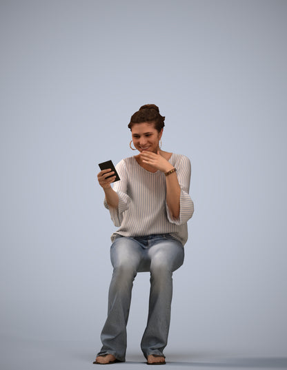 realistic 3D woman casual sitting, scanned archviz people for Blender and 3ds Max