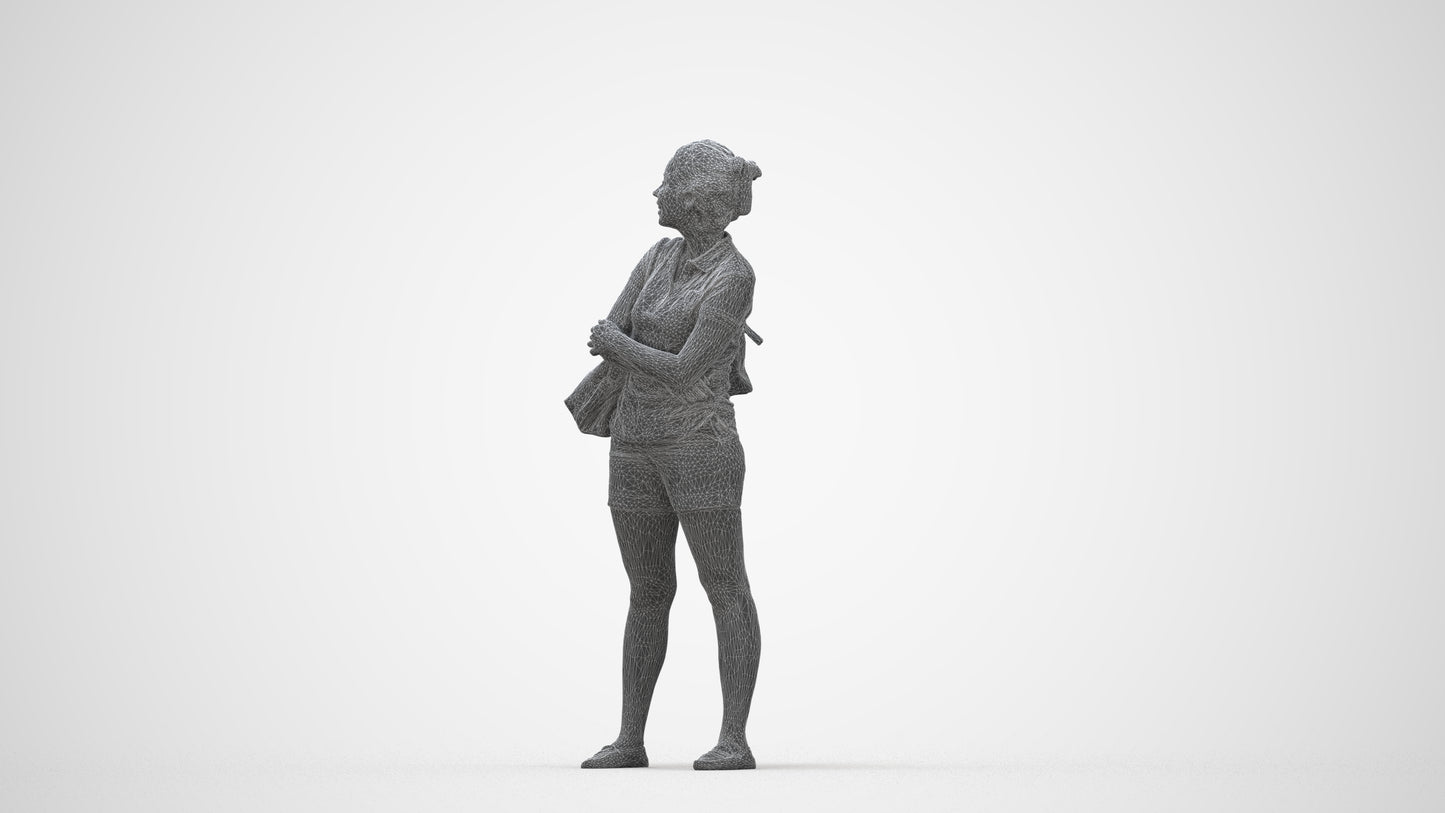 3D people model woman casual standing, scanned human for 3ds Max rendering, wireframe back view